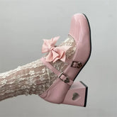 LBSFY  -  Mary Jane Lolita Shoes Women Y2K Patent Leather Low Heels Pumps Women Silk Bow Tie Ankle Straps Party Shoes Zapatos De Mujer